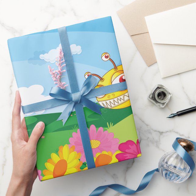 Papel De Presente Abelha Monstro Bonita, Ainda Assustadora, num Camp (Criador carregado)