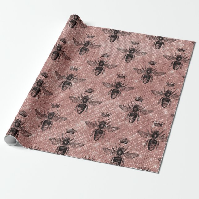 Papel De Presente Abelha Rainha Rosa Negra Blush Mel Bridal Lua de m (Desenrolado)