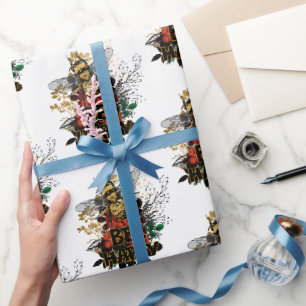 Papel De Presente Abelhas Coloridas Felizes e Flores