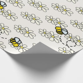 Papel De Presente Abelhas de Mel Amarelo e Creme-Margarida Branca