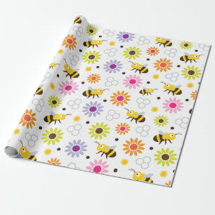 Papel De Presente Abelhas e Flores