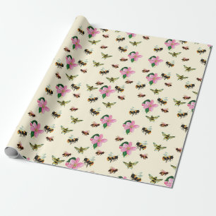 Papel De Presente Abelhas e mamangabas e flores de fruta