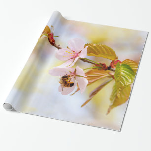 Papel De Presente Abelhas Em Uma Flor De Cereja