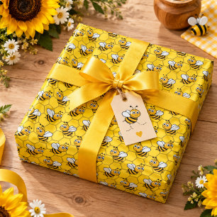 Papel De Presente Abelinha Amarela Fofa & Girassol Aniversário de 1
