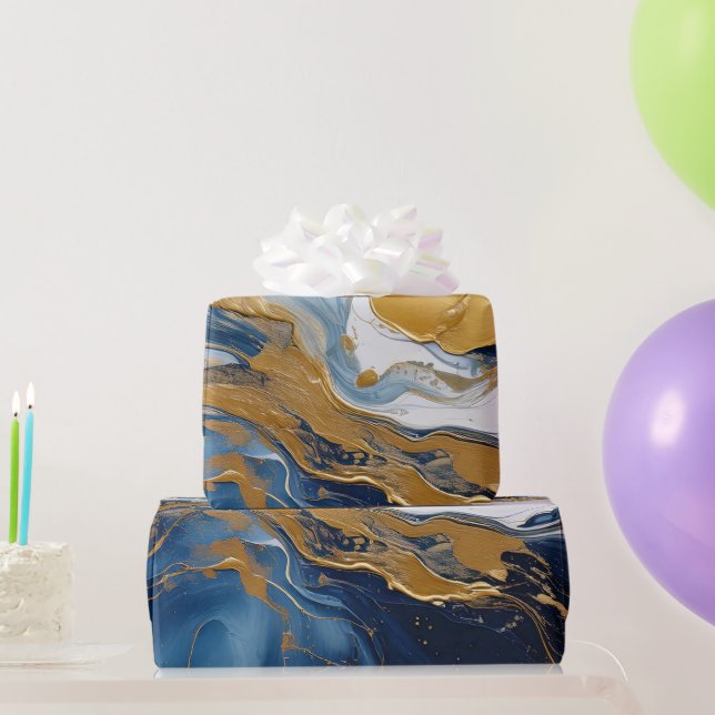 Papel De Presente Abertura em negrito de Dourado e Azul (Presentes para festas)