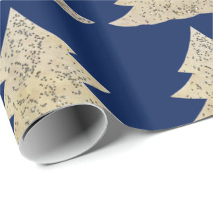 Papel De Presente Abeto cintilante nevado em azul escuro