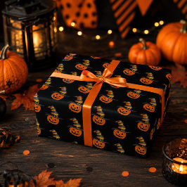 Papel De Presente Abóbora Assustadora Cute Chapéu de Bruxa Halloween