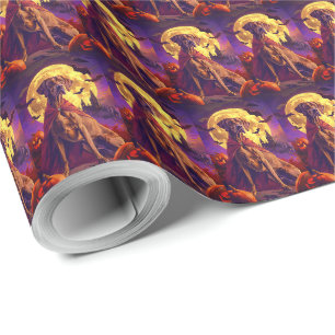 Papel De Presente Abóbora Assustadora de Halloween Vizsla Vampiro