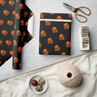 Papel De Presente Abóbora Assustadora Feliz Halloween Gráficos Maluc