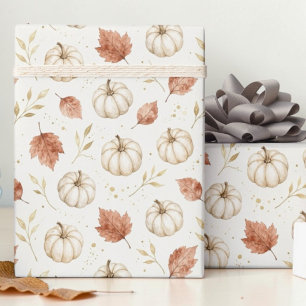 Papel De Presente Abóbora Branca em Aquarela Elegante para o Dia de
