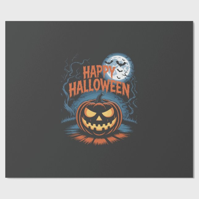 Papel De Presente Abóbora de Halloween Assustadora (Aberto)