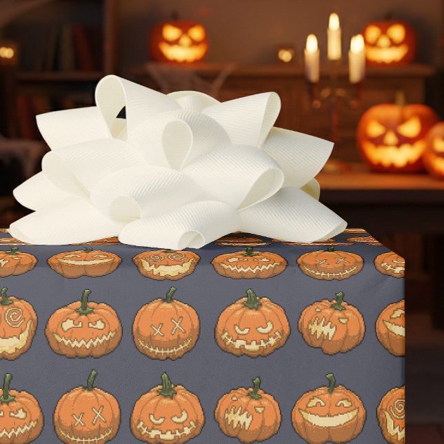 Papel De Presente Abóbora de Halloween engraçada em arte pixel Jack  (Criador carregado)