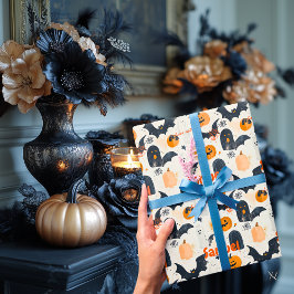Papel De Presente Abóbora de Halloween Personalizada & Padrão de Mor