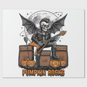 Papel De Presente Abóbora de Rocha Caveira Gravura Vintage Halloween