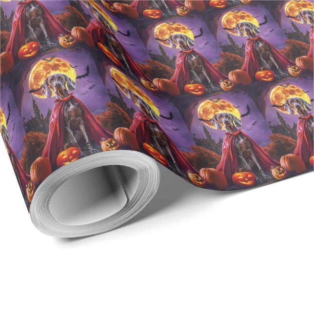 Papel De Presente Abóbora de Vampiro Weimaraner no Halloween Assusta (Ponta do rolo)