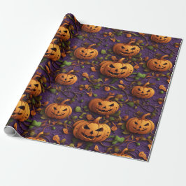 Papel De Presente Abóbora-do-Halloween vibrante em roxo/verde