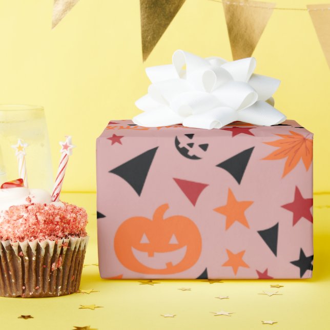 Papel De Presente Abóbora, Estrelas e Abatido de Halloween (Festa de aniversário)