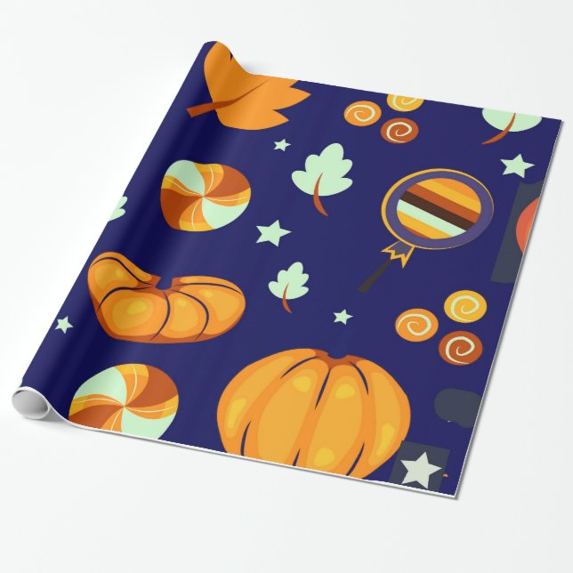 Papel De Presente Abóbora Fantasma Fofa Feriado de Halloween (Desenrolado)