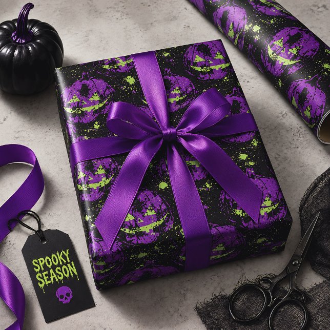 Papel De Presente Abóbora Jack O’ Lantern Halloween Roxa (Criador carregado)