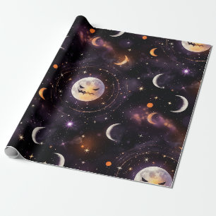 Papel De Presente Abóbora Lunar Cósmica Bokeh - Celestial Assustador