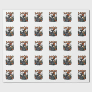 Papel De Presente Abóbora Monstro Cabeça Lanterna Cemitério Noite As