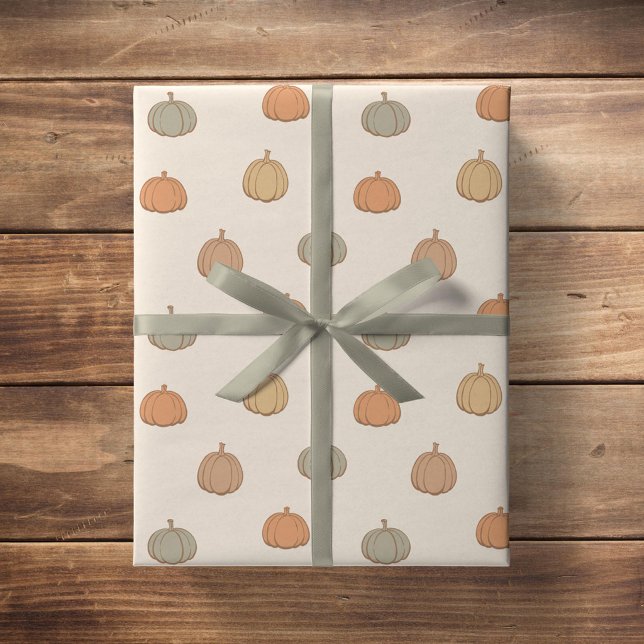 Papel De Presente Abóbora Neutra Boho Bege Halloween Outono Silencia (Criador carregado)