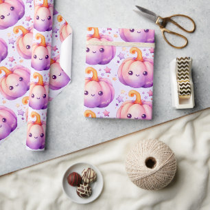 Papel De Presente Abóbora Pastel com Estrelas Padrão de Vibe Sonhado