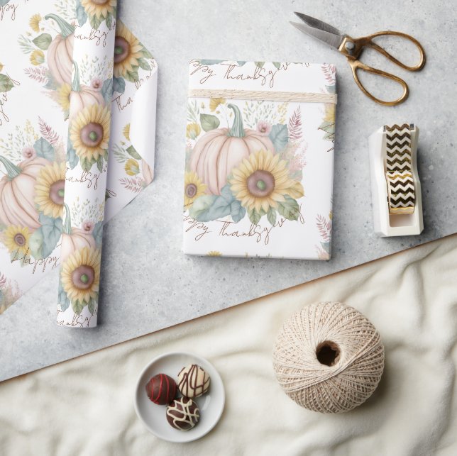 Papel De Presente Abóbora pastel e personalizado floral boho (Artesanato)