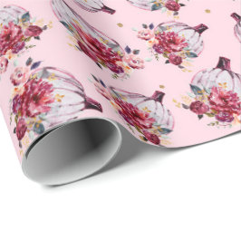 Papel De Presente Abóbora rosa queda padrão floral de aquarela outon