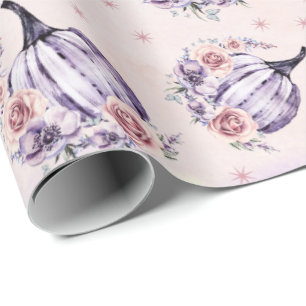 Papel De Presente Abóbora roxa fofa floral outono flores de outono 