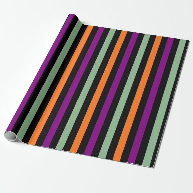 Papel De Presente Abóbora, Roxo, Vertical Verde e Preto (Desenrolado)