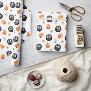 Papel De Presente Abóbora Talhada Cristais Laranja Rosas Halloween