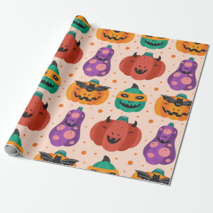 Papel De Presente Abóboras assustadoras em fantasias assustadoras.