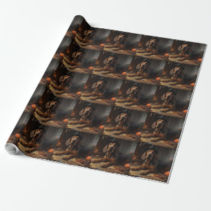 Papel De Presente Abóboras Cão de Caça do Dia das Bruxas Assustador