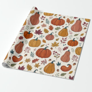 Papel De Presente Abóboras Caprichosas & Folhas de Outono Padrão de