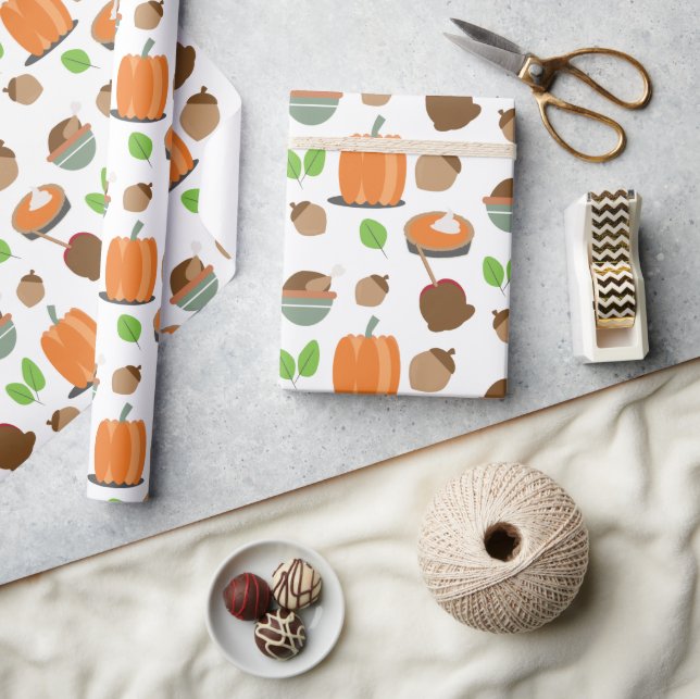 Papel De Presente Abóboras de Ação de Graças de Outono Comida (Artesanato)