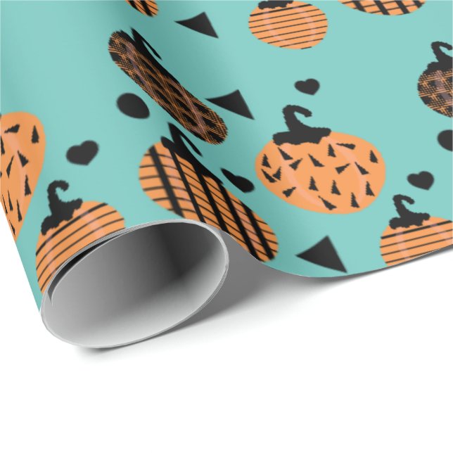 Papel De Presente Abóboras de Confete Geométrico de Halloween (Ponta do rolo)