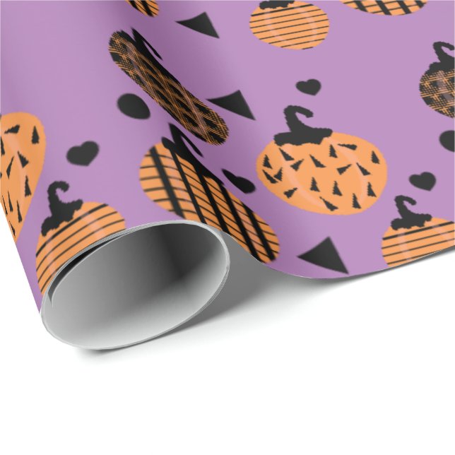 Papel De Presente Abóboras de Confete Geométrico de Halloween (Ponta do rolo)