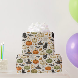 Papel De Presente Abóboras de Gato Preto de Halloween