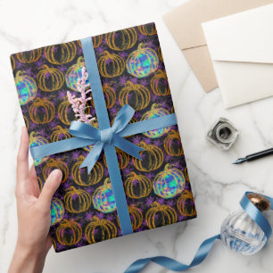 Papel De Presente Abóboras de Halloween com brilho de Faux