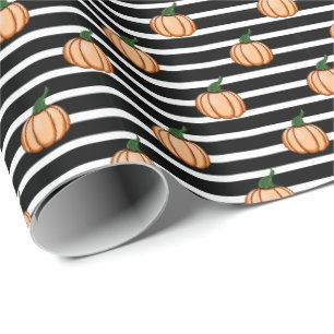 Papel De Presente Abóboras De Halloween Com Listras, Ação De Graças