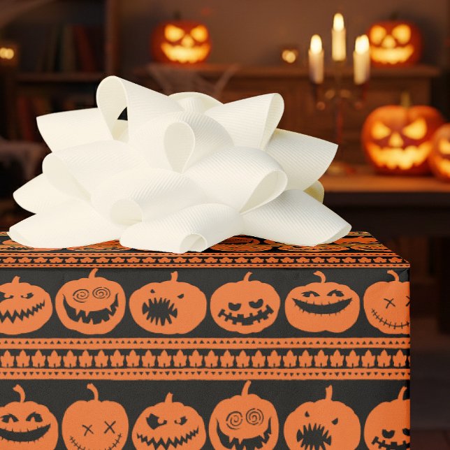 Papel De Presente Abóboras engraçadas de Halloween com padrão de abó (Criador carregado)