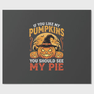 Papel De Presente Abóboras Engraçadas Desenho de Torta de Halloween_