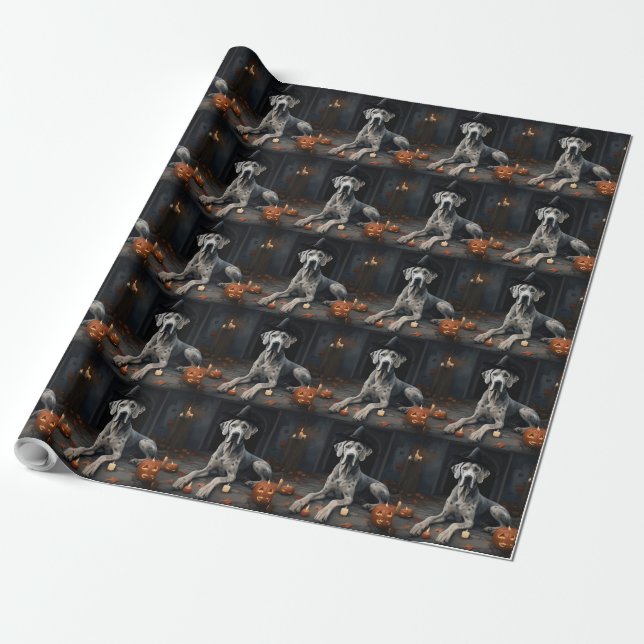 Papel De Presente Abóboras Great Dane Halloween Assustador Flip (Desenrolado)