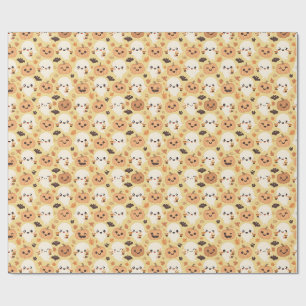 Papel De Presente Abóboras Kawaii, Morcegos e Fantasmas