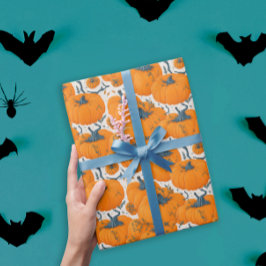 Papel De Presente Abóboras Laranja Legais Padrão Fofo de Halloween