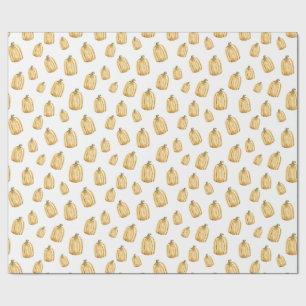 Papel De Presente Abóboras Laranja Outono Aquarela Rústica