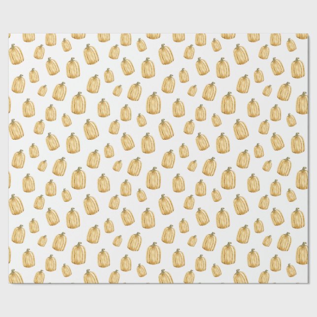 Papel De Presente Abóboras Laranja Outono Aquarela Rústica (Barra)