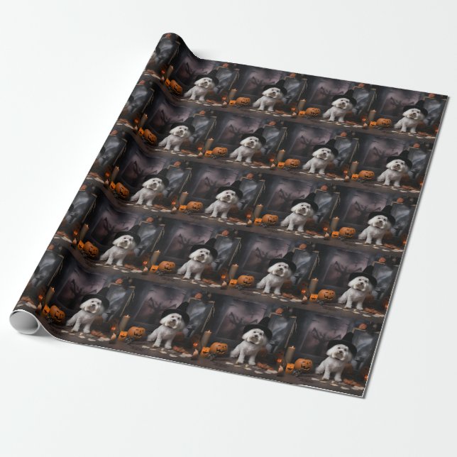 Papel De Presente Abóboras Maltesas Halloween Assustador  (Desenrolado)
