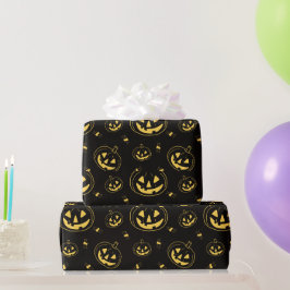 Papel De Presente Abóboras pretas e douradas de Halloween pretas